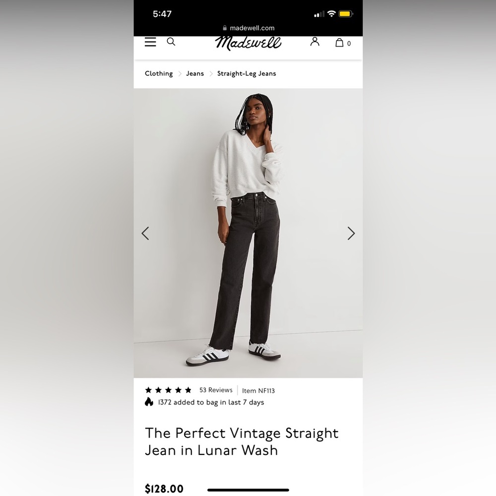 The Perfect Vintage Straight Jean in Lunar Wash, Madewell